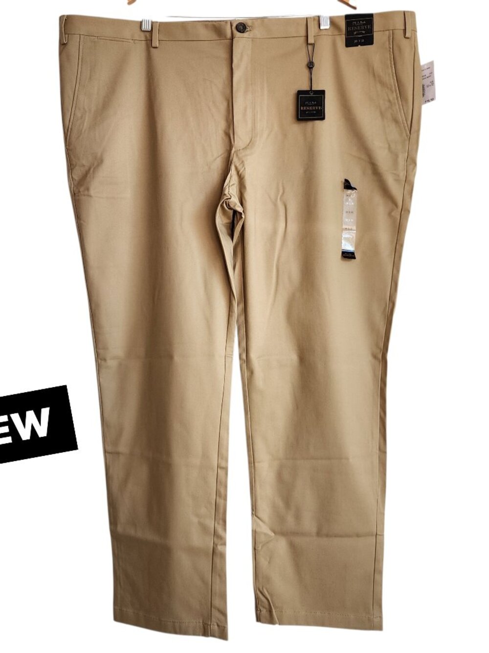 50x32 Khaki Chinos Jos A Bank Cotton Reserve Pants New Flat Front Nwt Tan Khakis